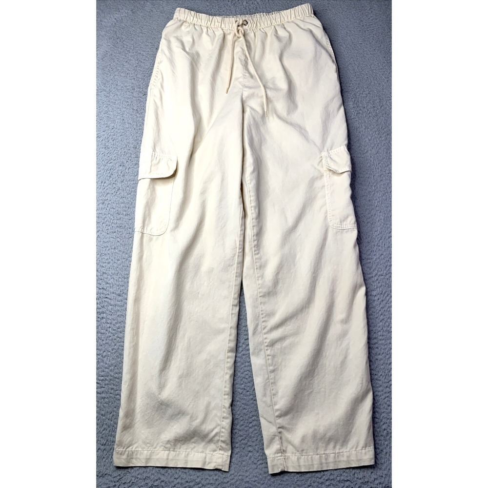 J Jill Pants Womens Small Elastic Waist Drawstring Cargo Light Beige Made In USA